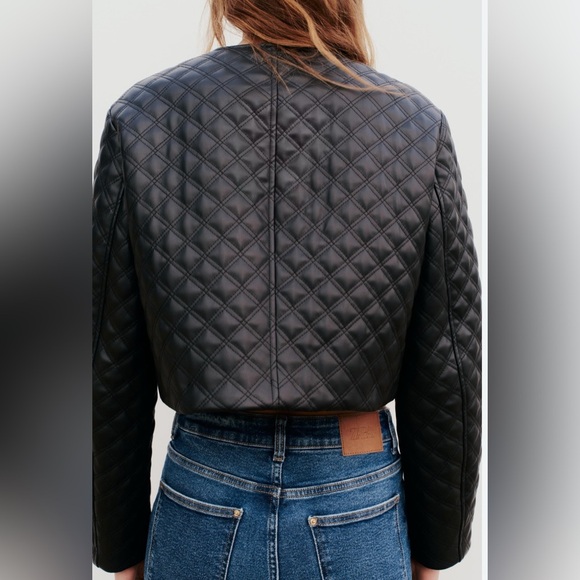 Zara Cropped Faux Leather Quilted Jacket - Size M Brand new no tag - Picture 3 of 16